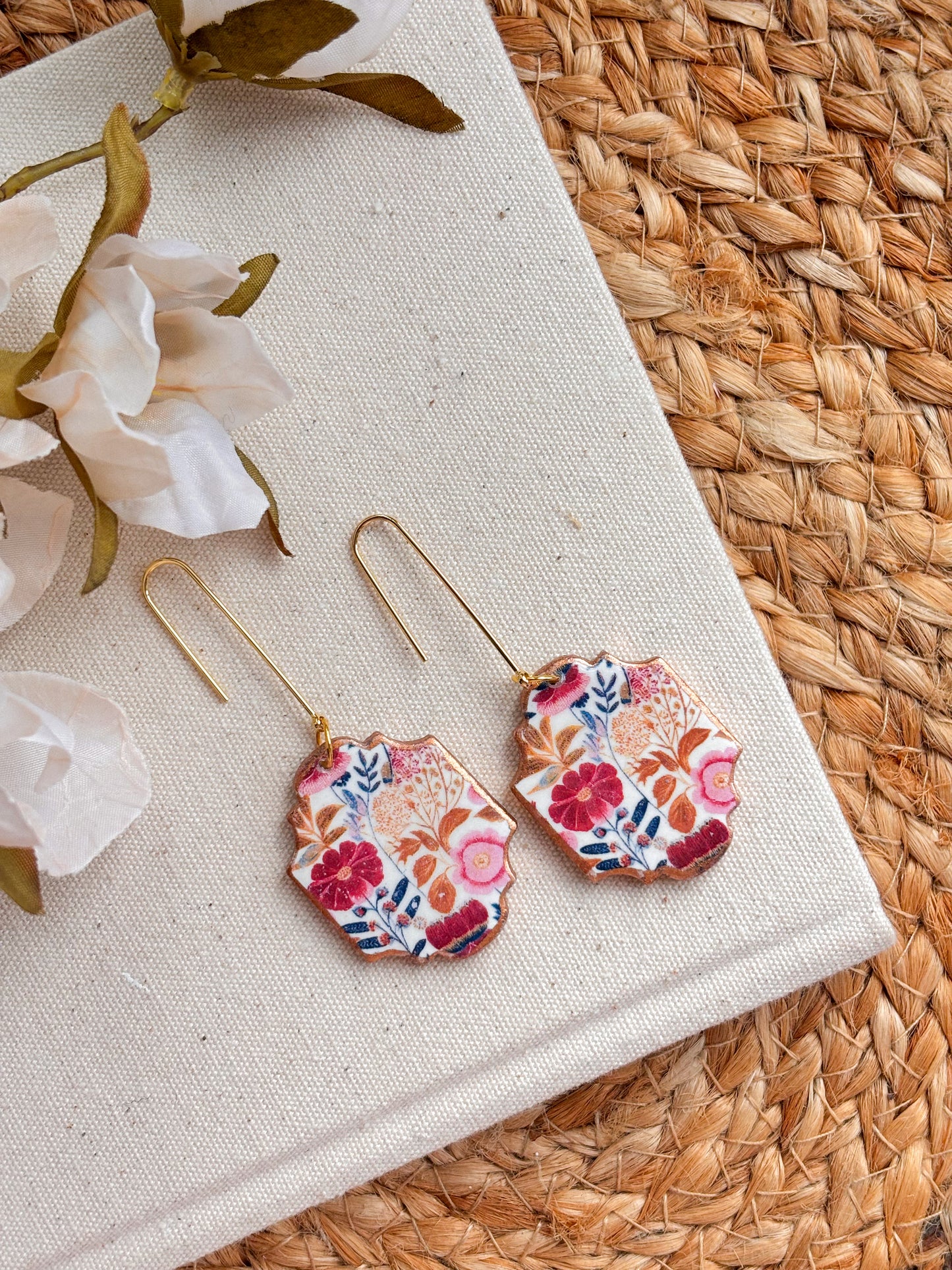 Long Coral & pink Floral Hooks