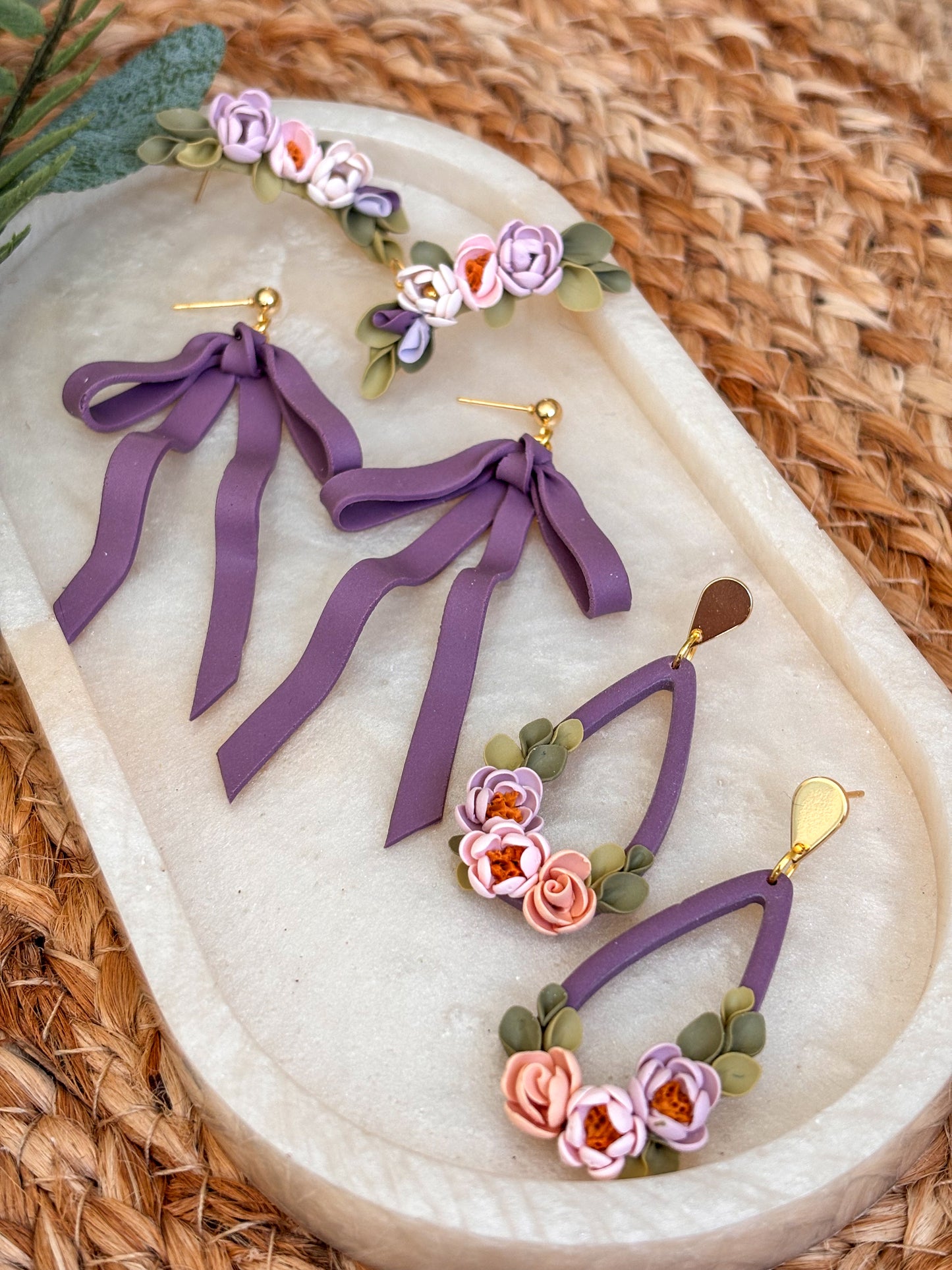 Dainty Purple Bow Earrings