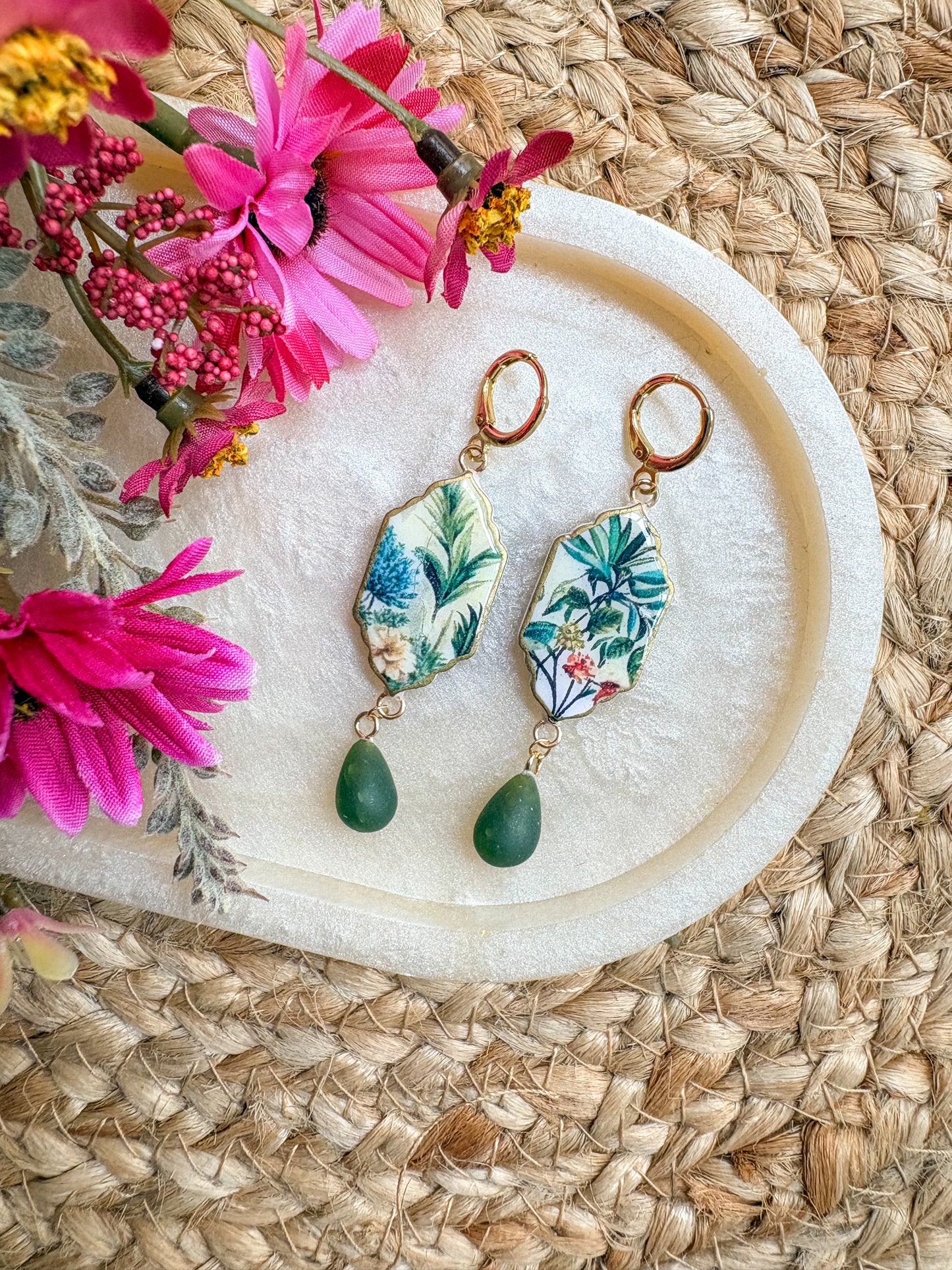 Vintage print & hand rolled bead dangles