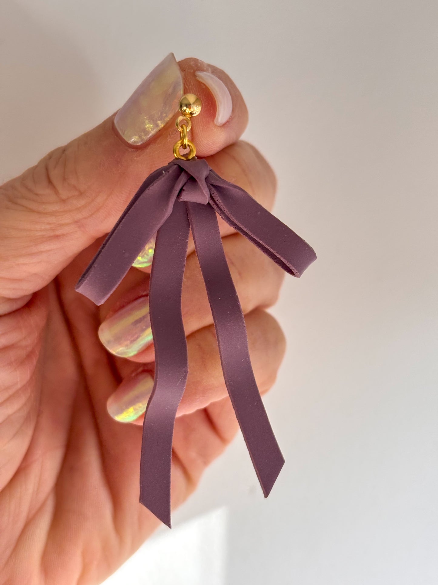 Dainty Purple Bow Earrings
