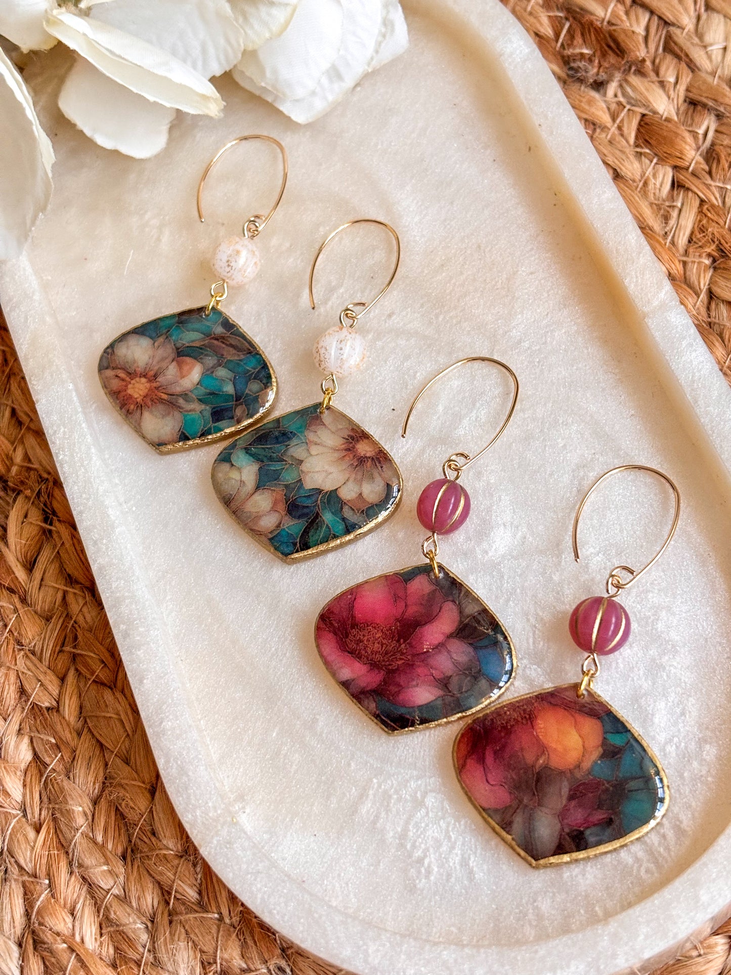 Beaded Stained Glass Effect Drop Earrings