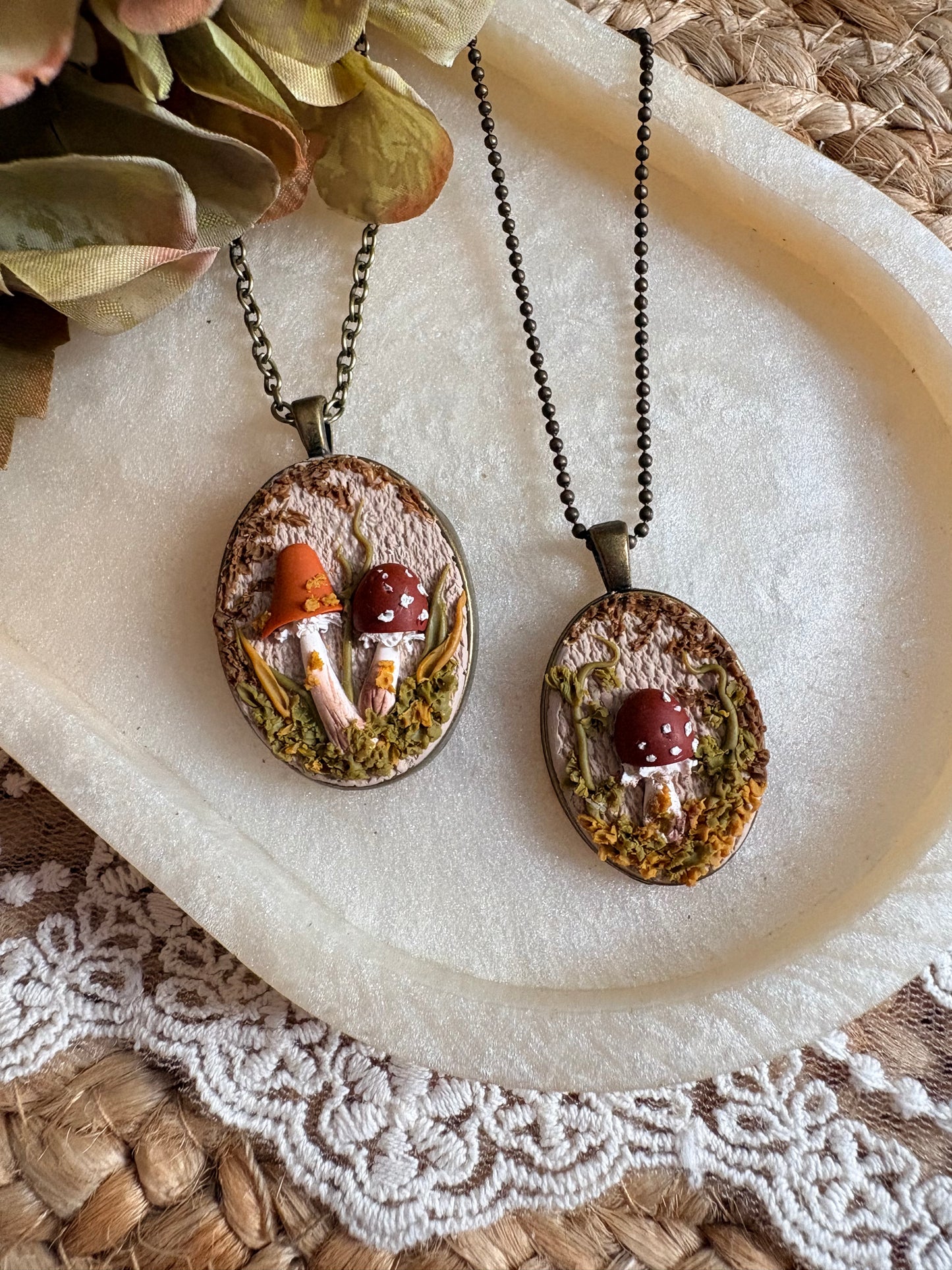 Autumn mushroom necklaces