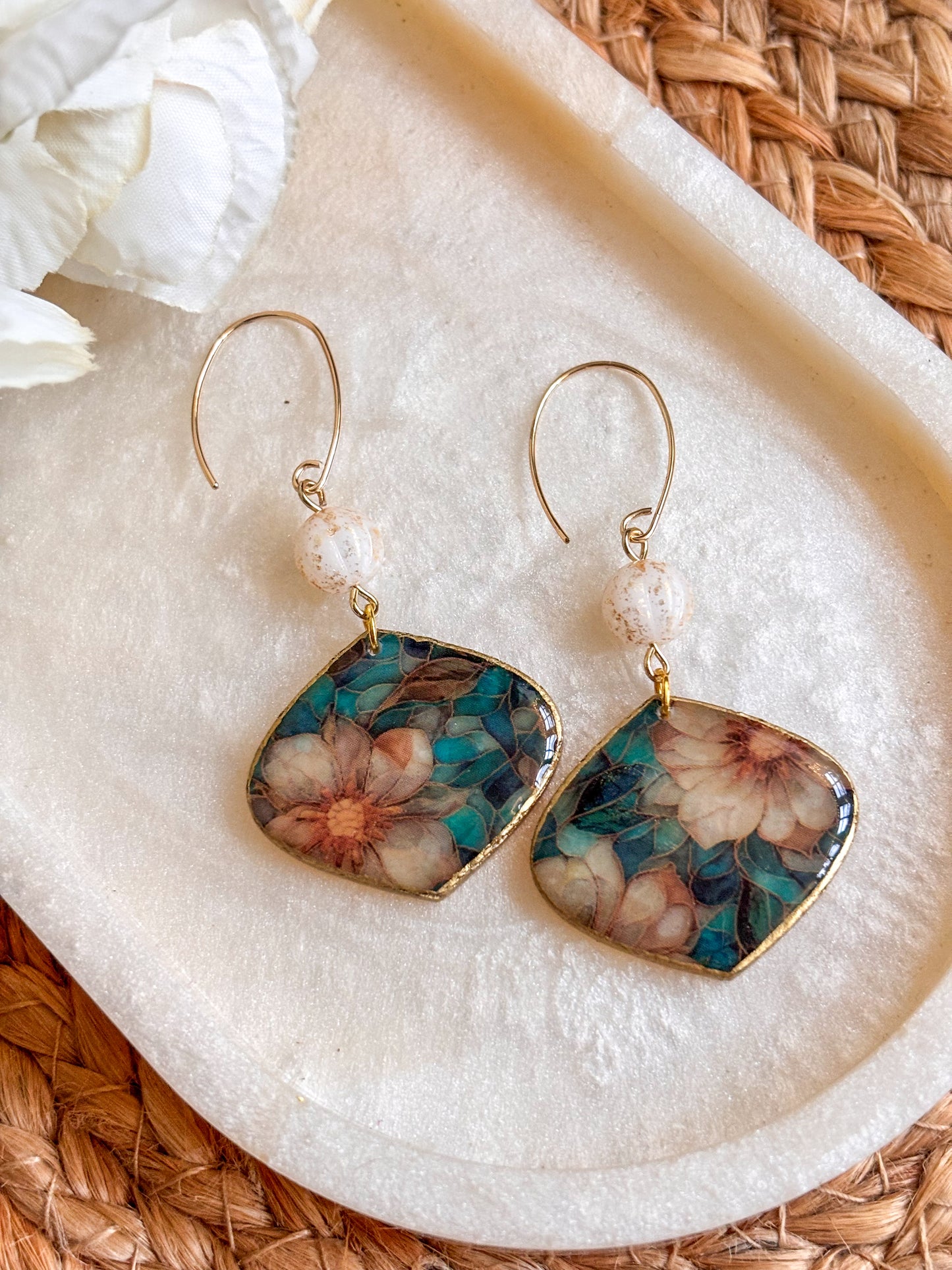 Beaded Stained Glass Effect Drop Earrings
