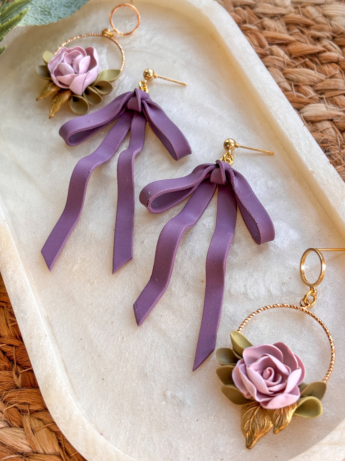 Dainty Purple Bow Earrings