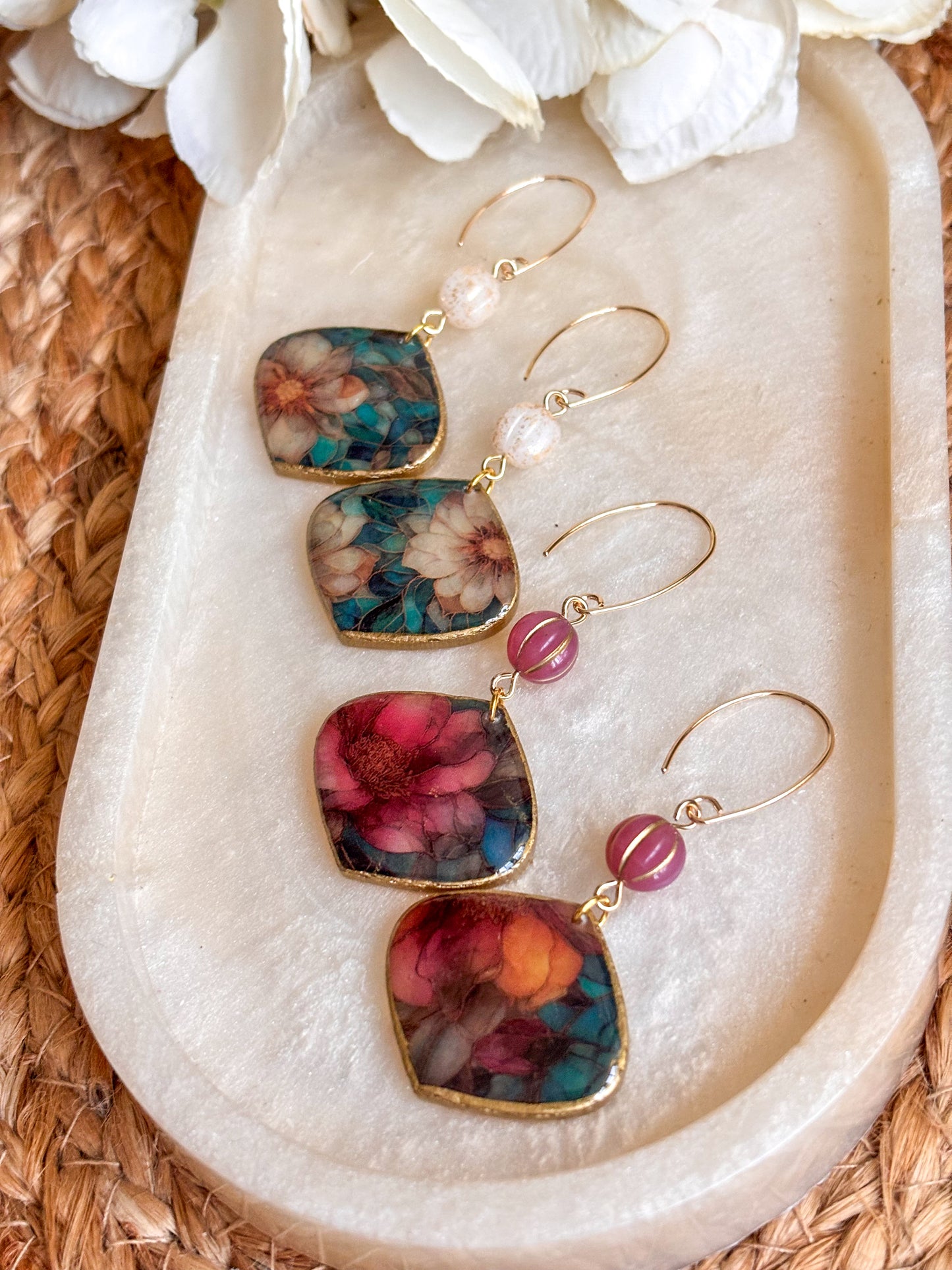 Beaded Stained Glass Effect Drop Earrings