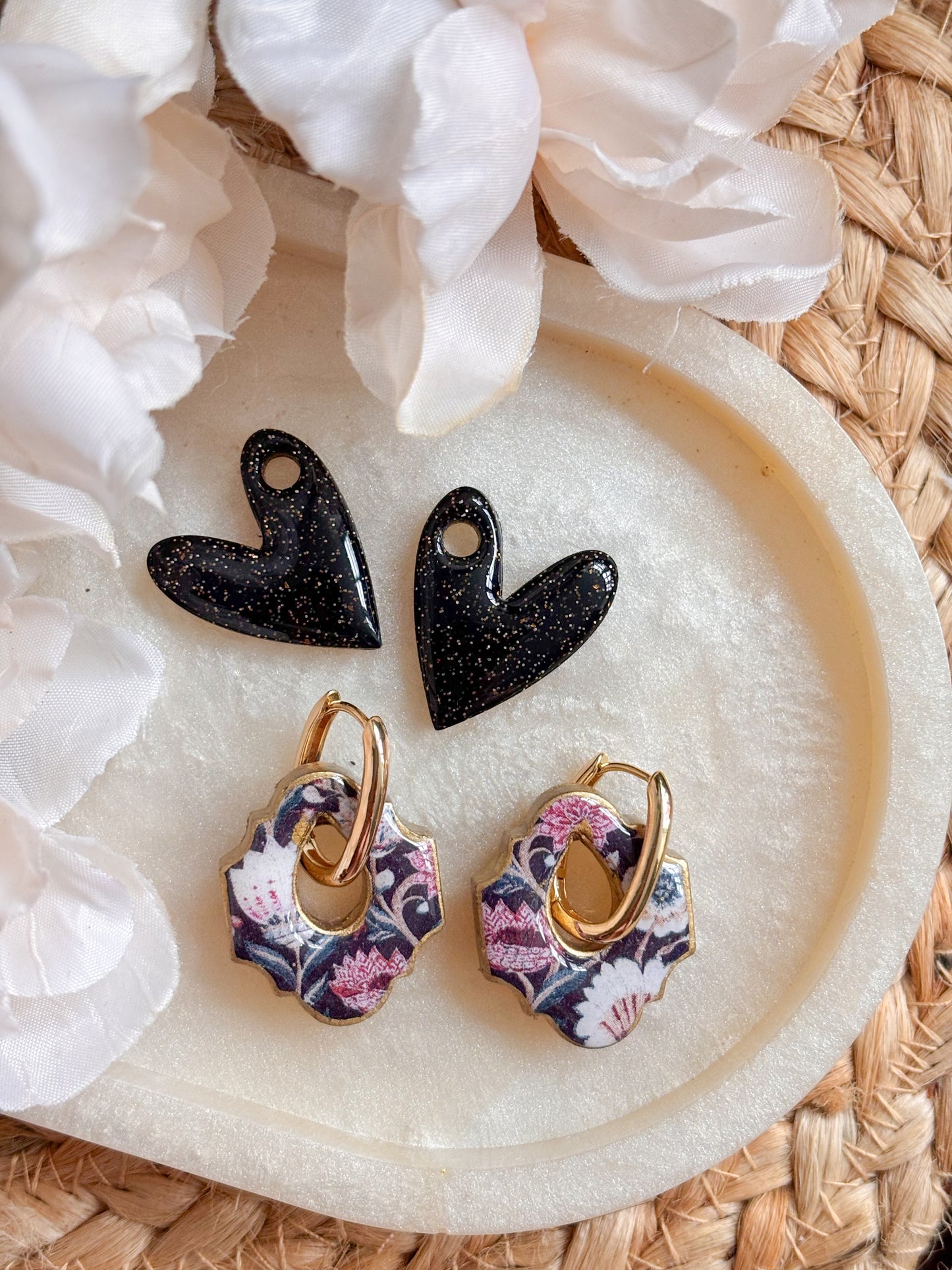 Moroccan and Heart Charm Huggies Set