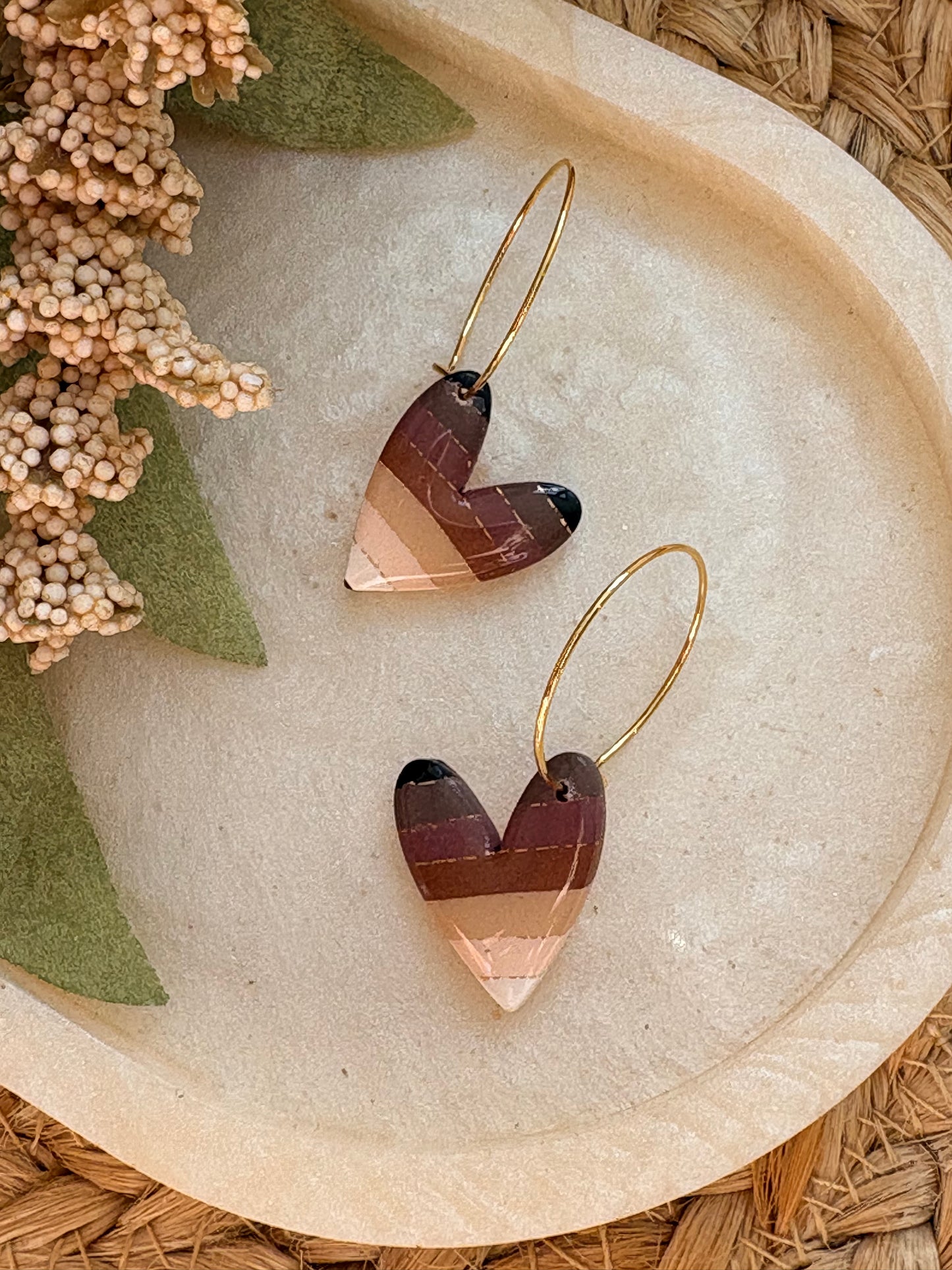 Dainty Striped Heart Hoops