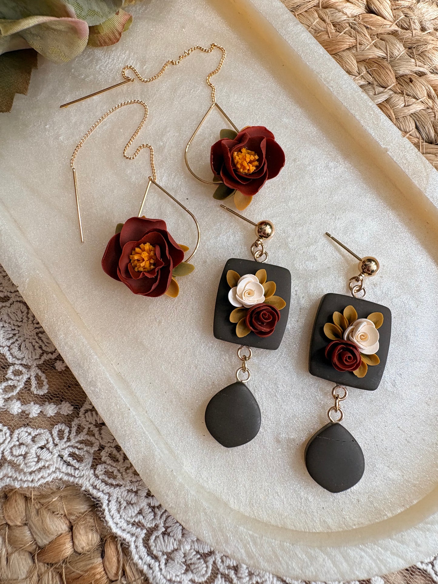 Moody green floral dangles