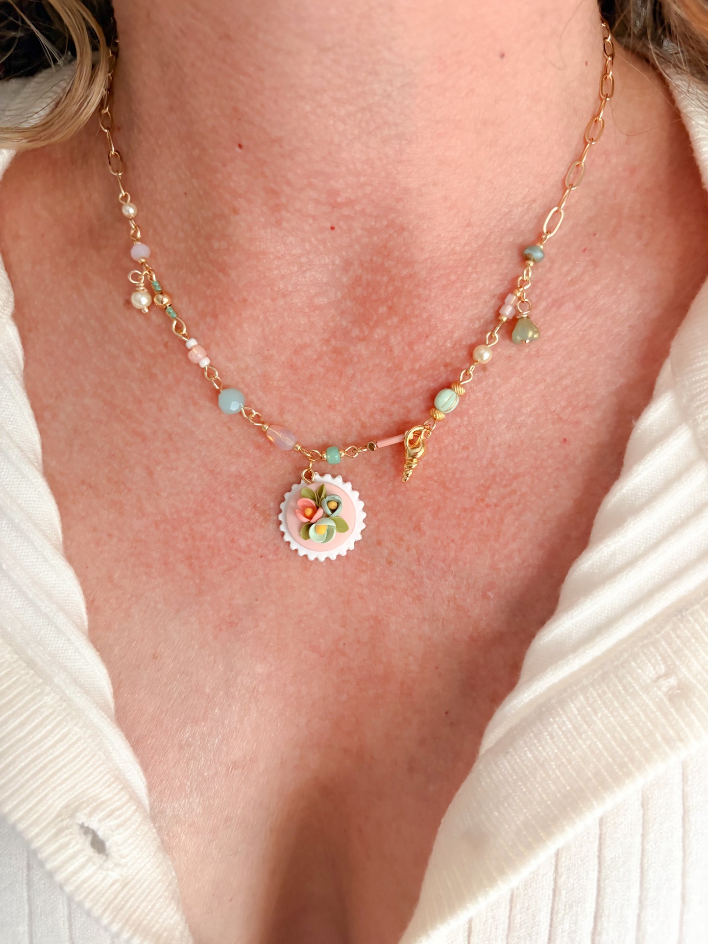 Beaded charm necklace