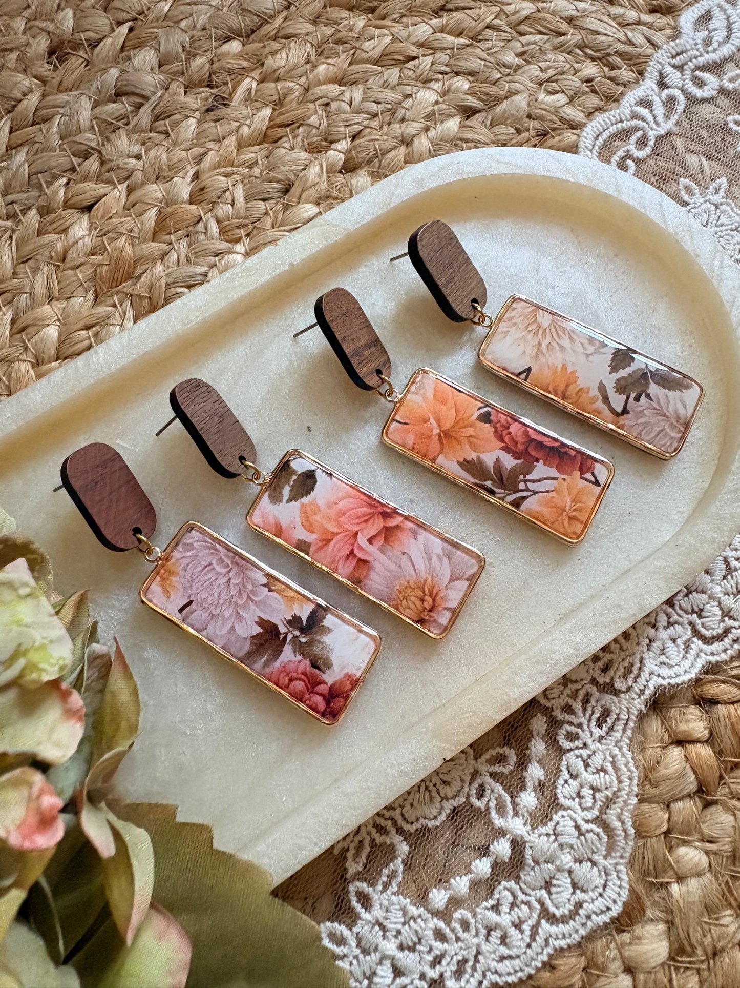 Autumn rectangular gold frames - orange/rust