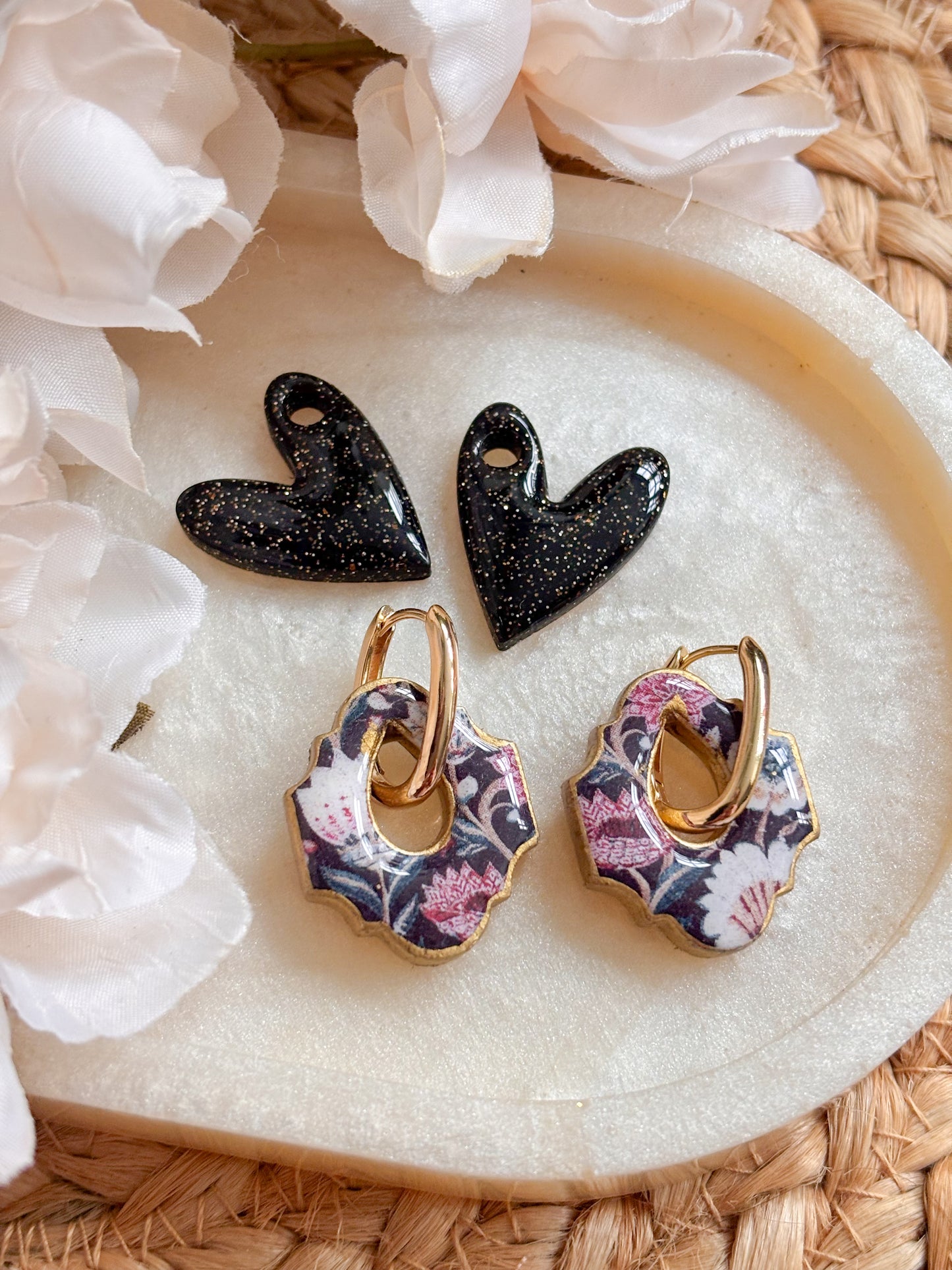 Moroccan and Heart Charm Huggies Set