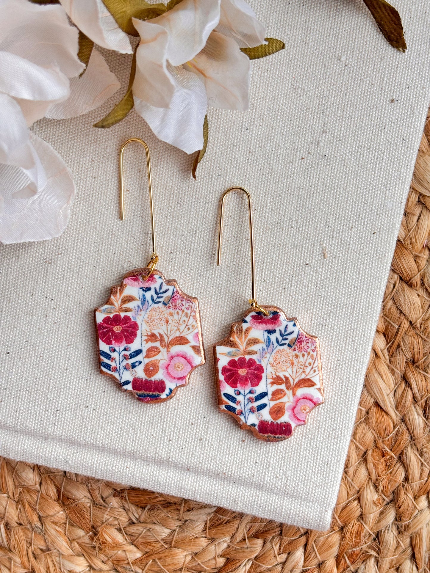 Long Coral & pink Floral Hooks