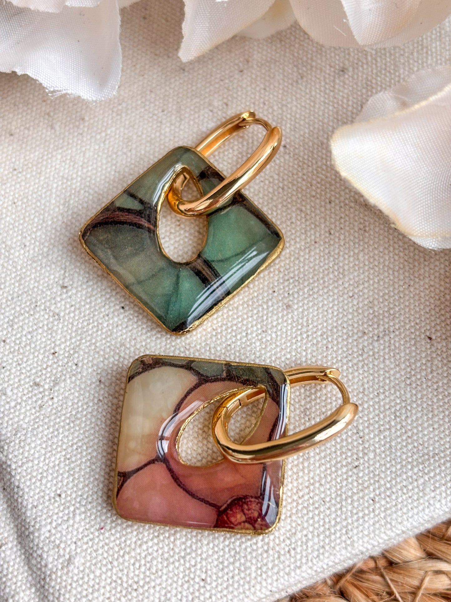 Square Stained Glass Style Charms & Huggies