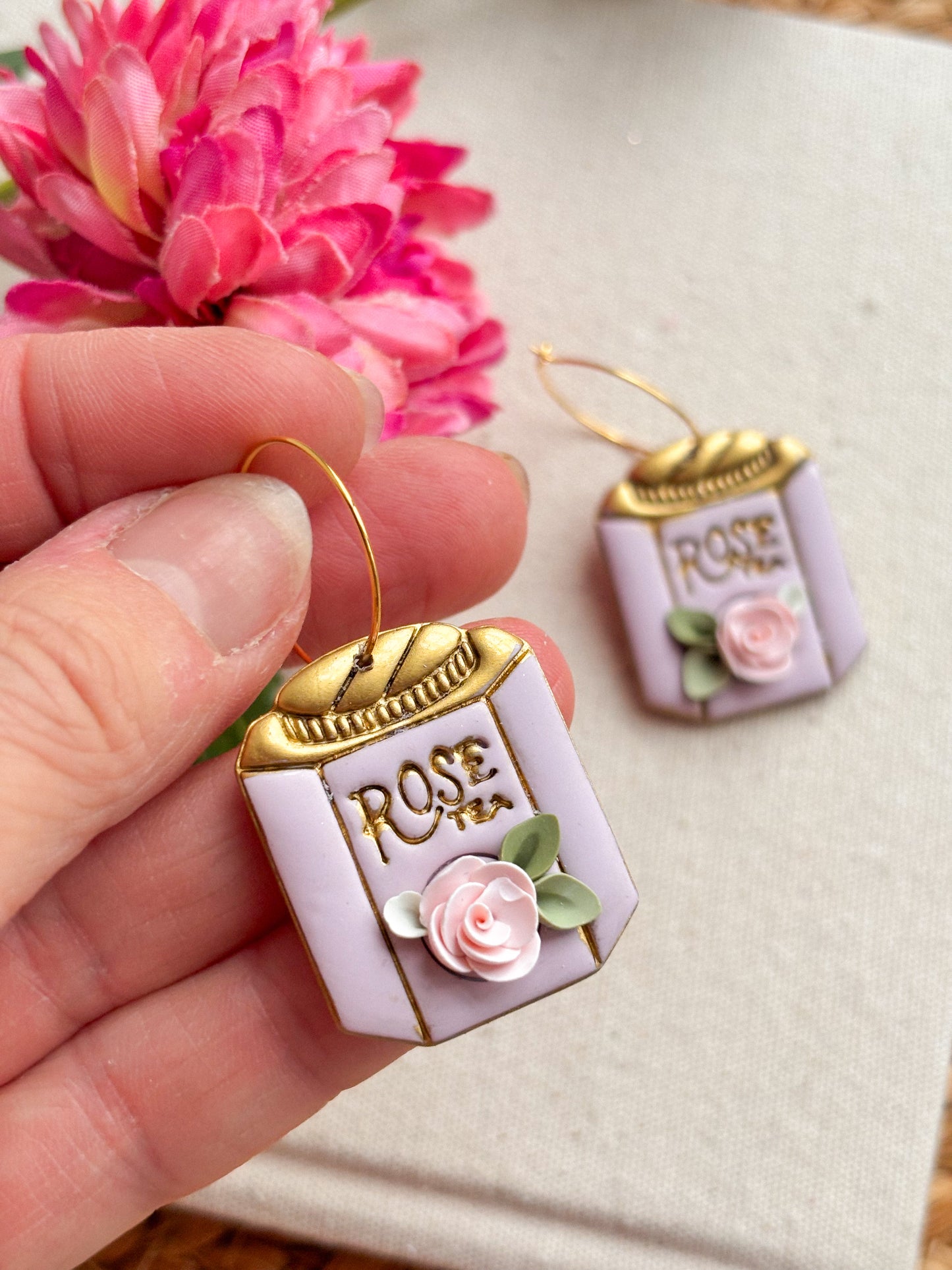 Rose Tea Canister Hoop Earrings