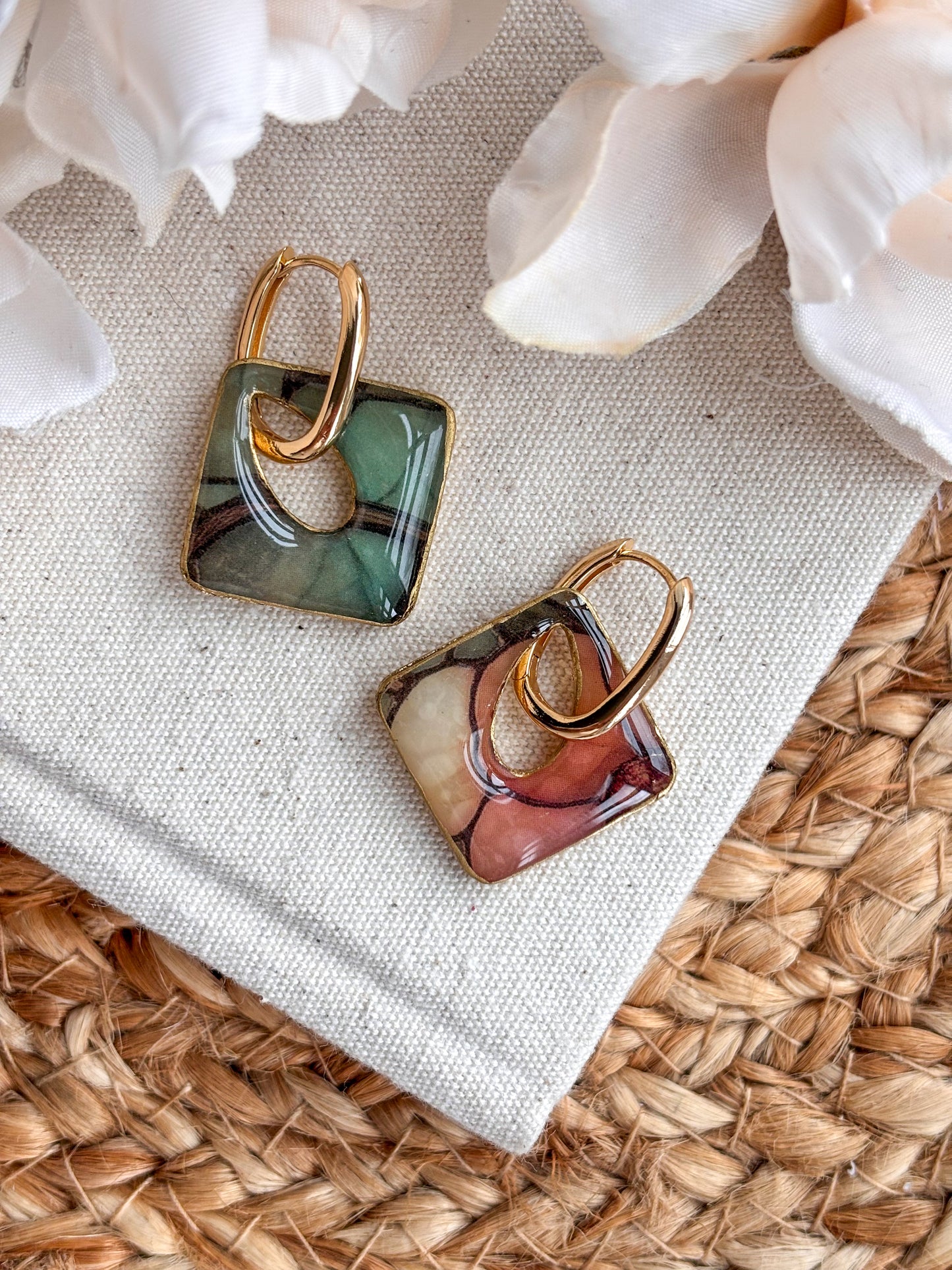 Square Stained Glass Style Charms & Huggies