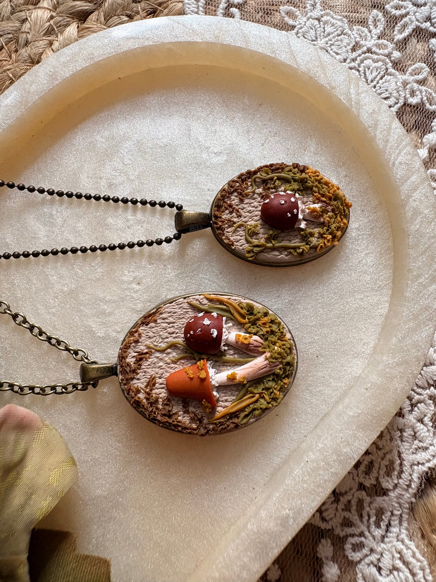 Autumn mushroom necklaces