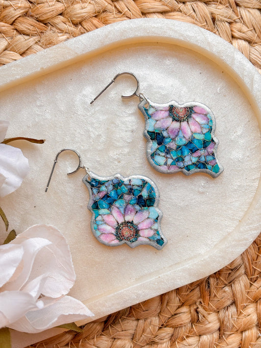 Silver & Blue Floral Dangles