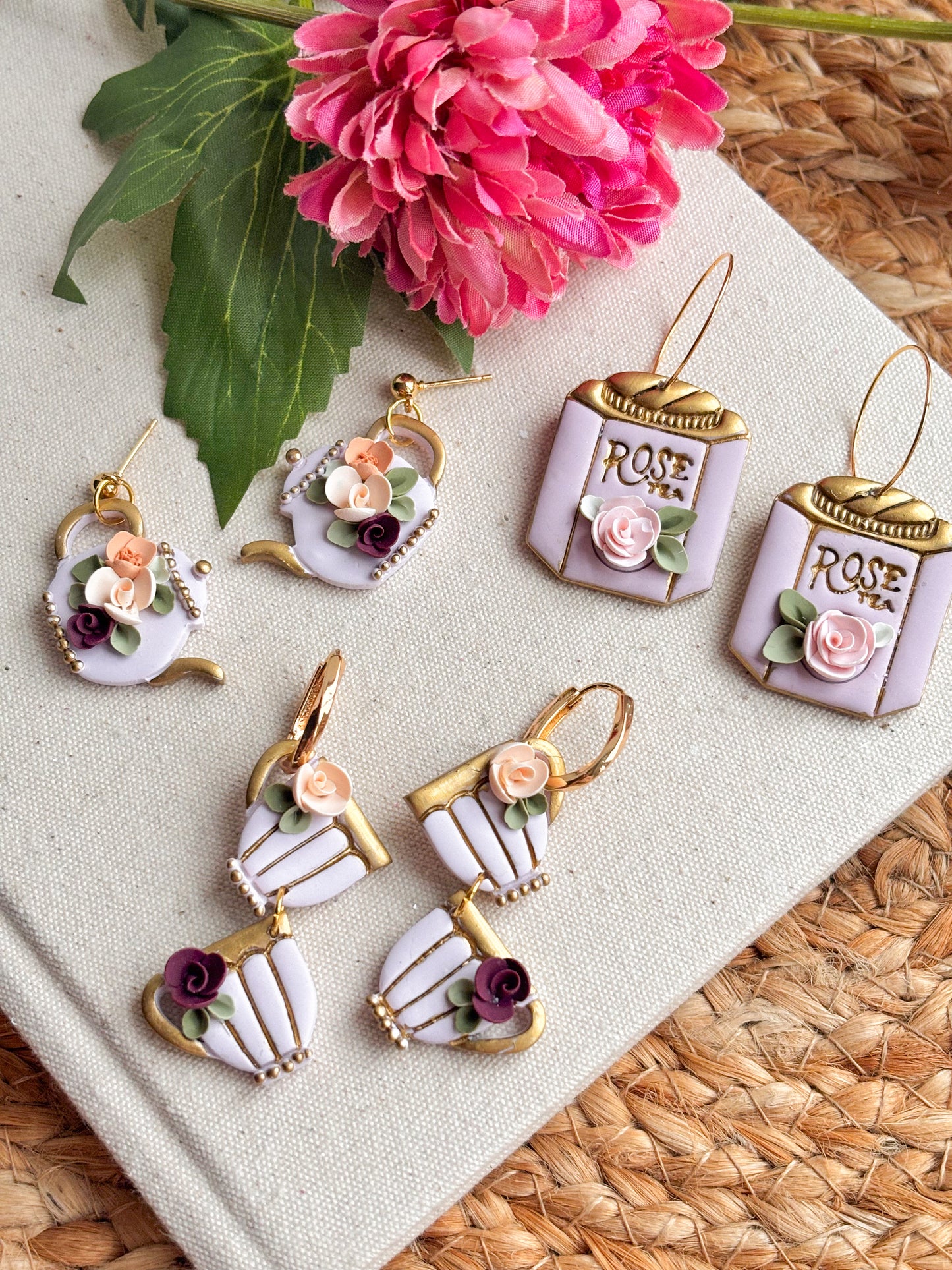 Rose Tea Canister Hoop Earrings