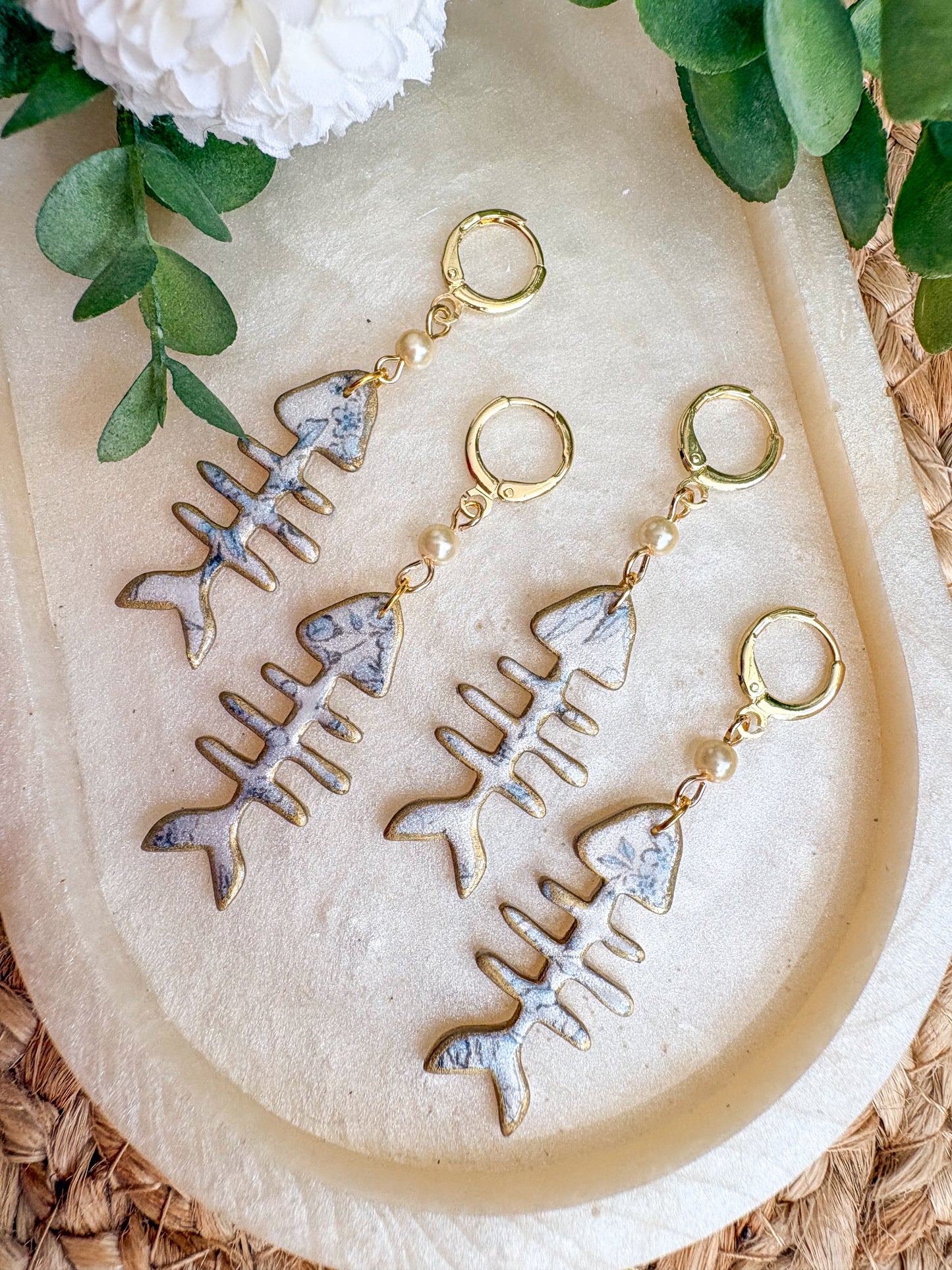 Ditsy floral fish bone Earrings