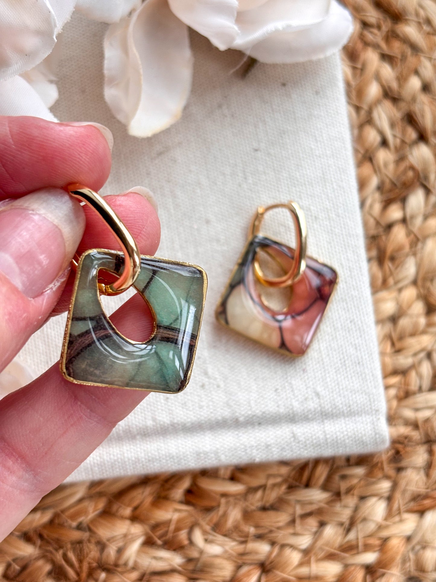 Square Stained Glass Style Charms & Huggies