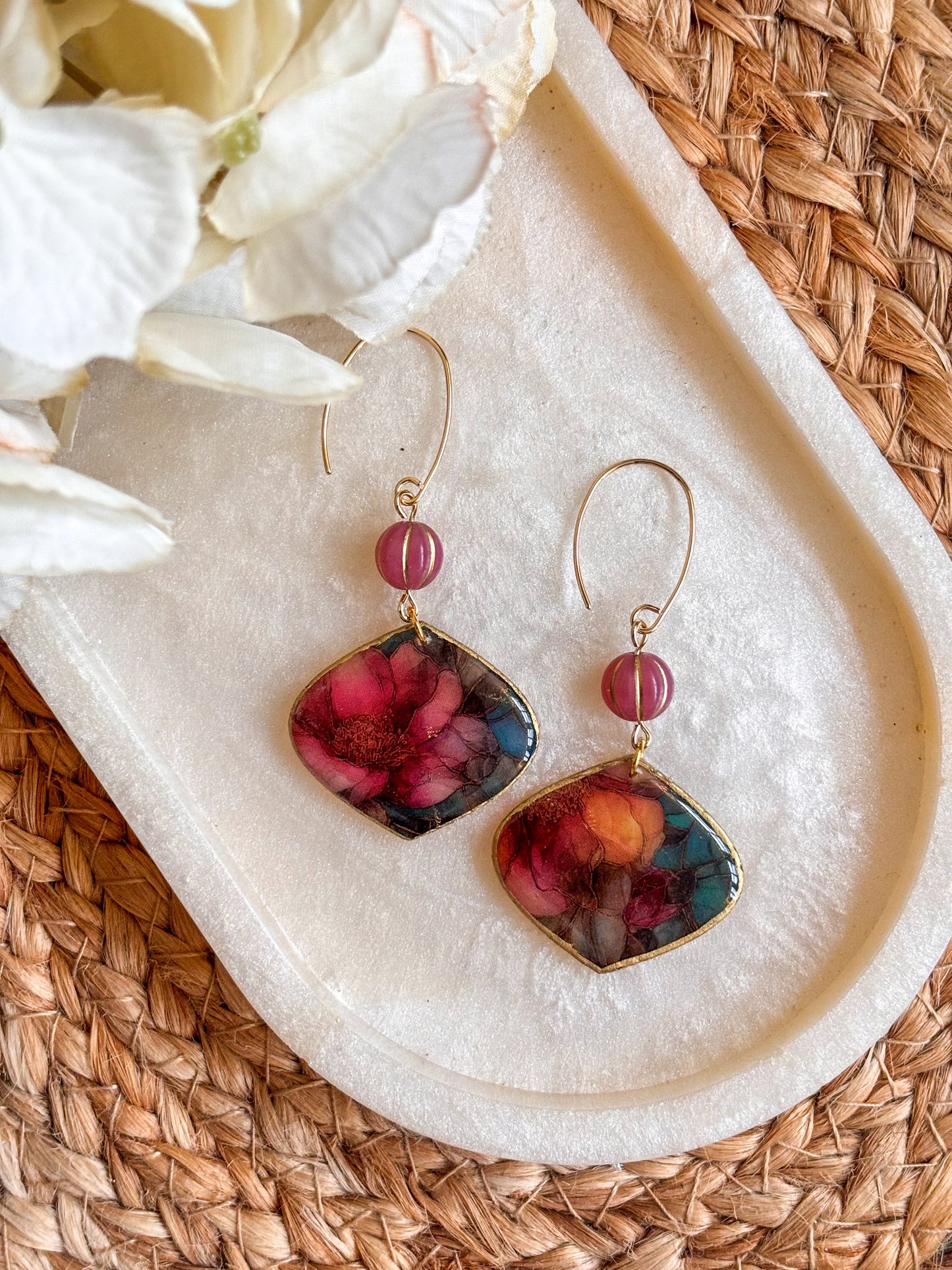 Beaded Stained Glass Effect Drop Earrings