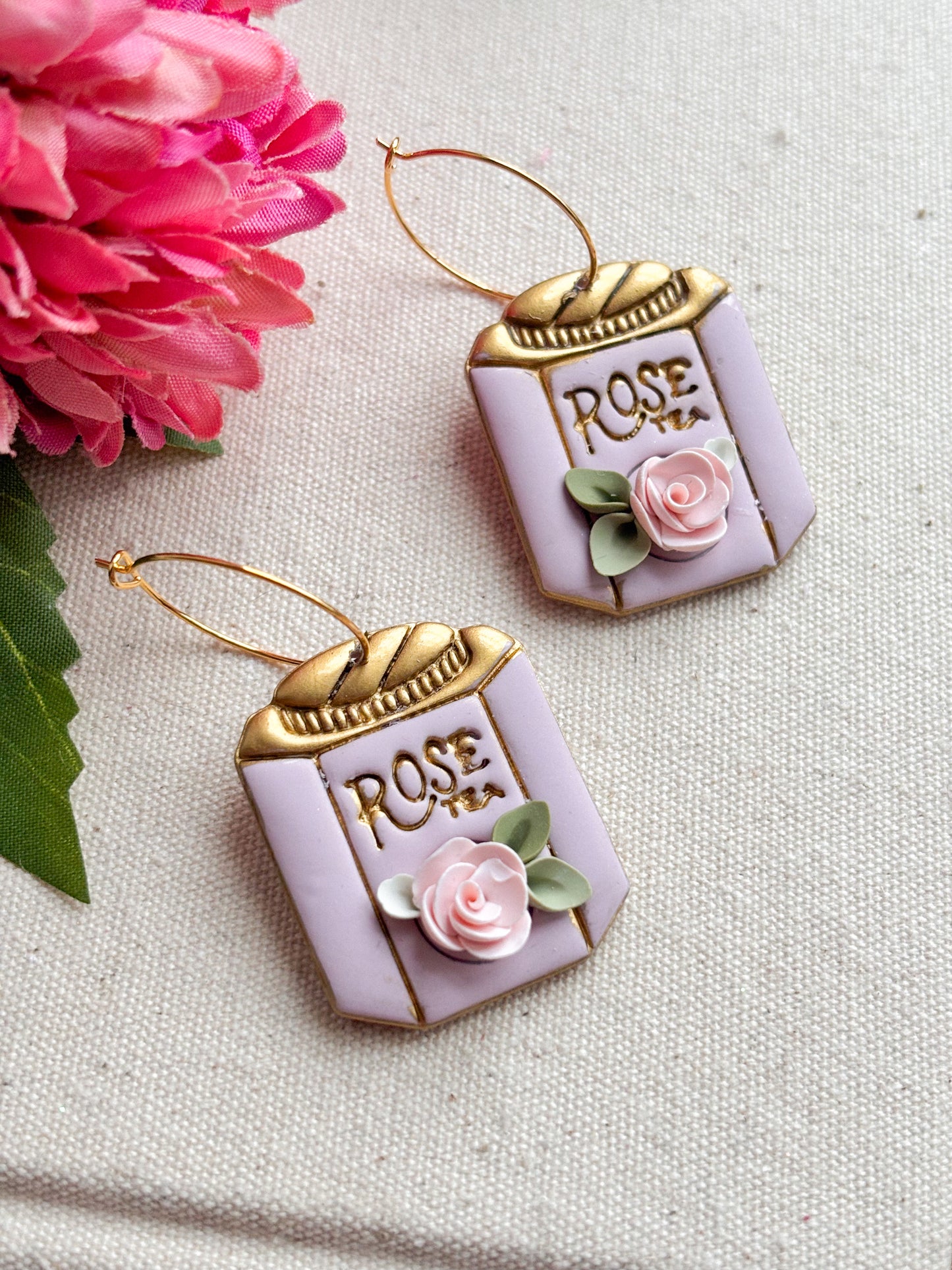 Rose Tea Canister Hoop Earrings