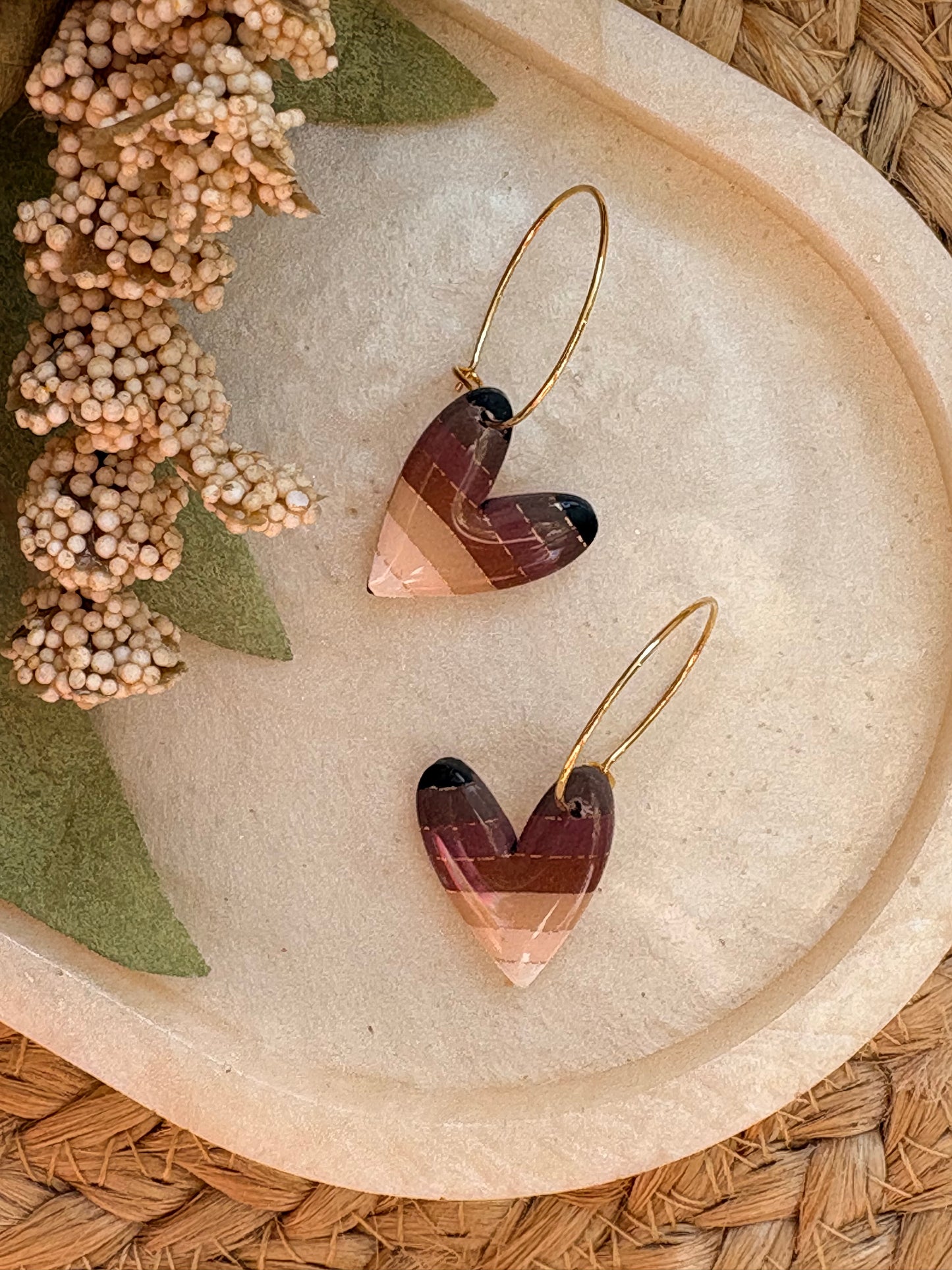 Dainty Striped Heart Hoops