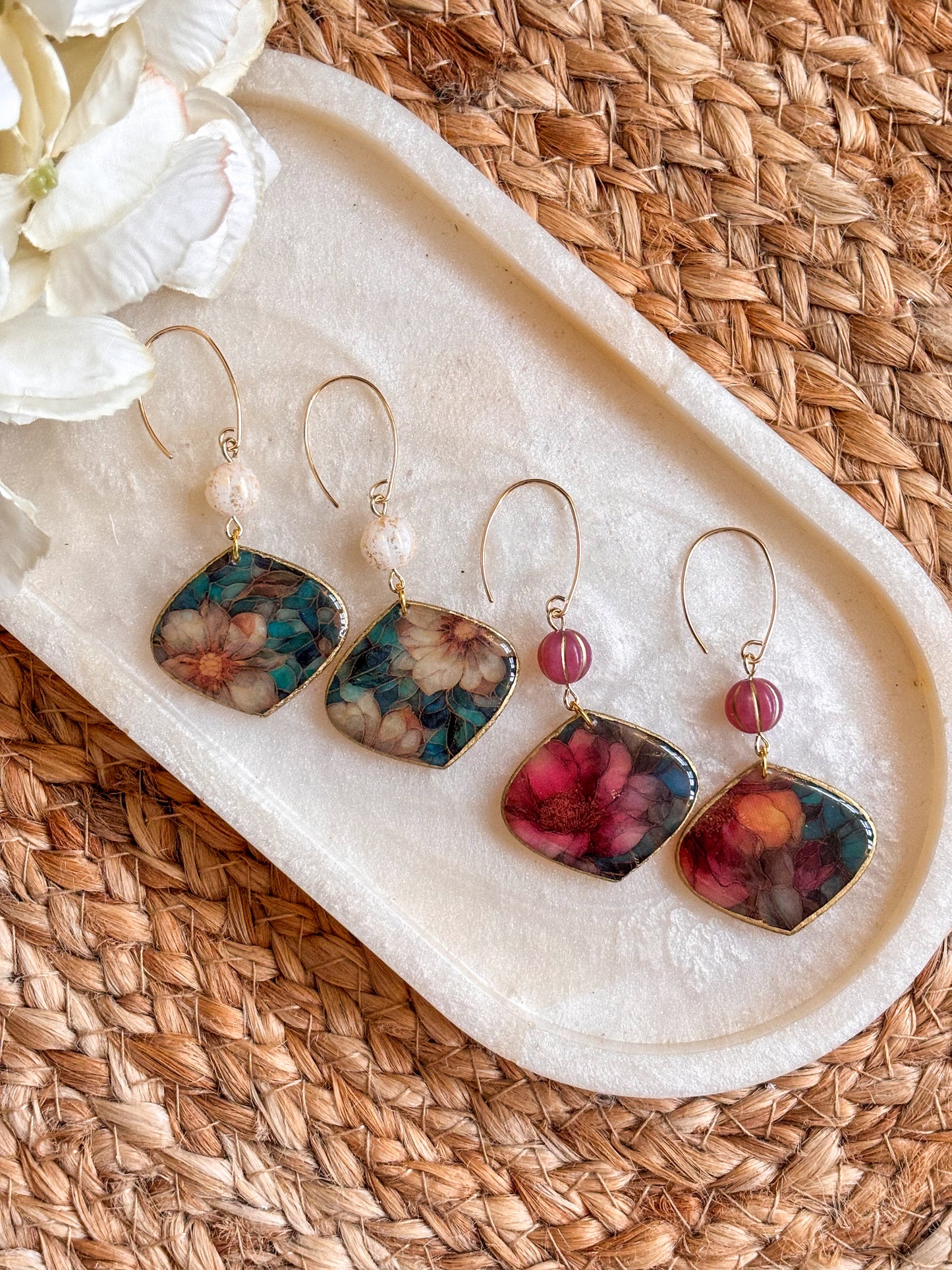 Beaded Stained Glass Effect Drop Earrings