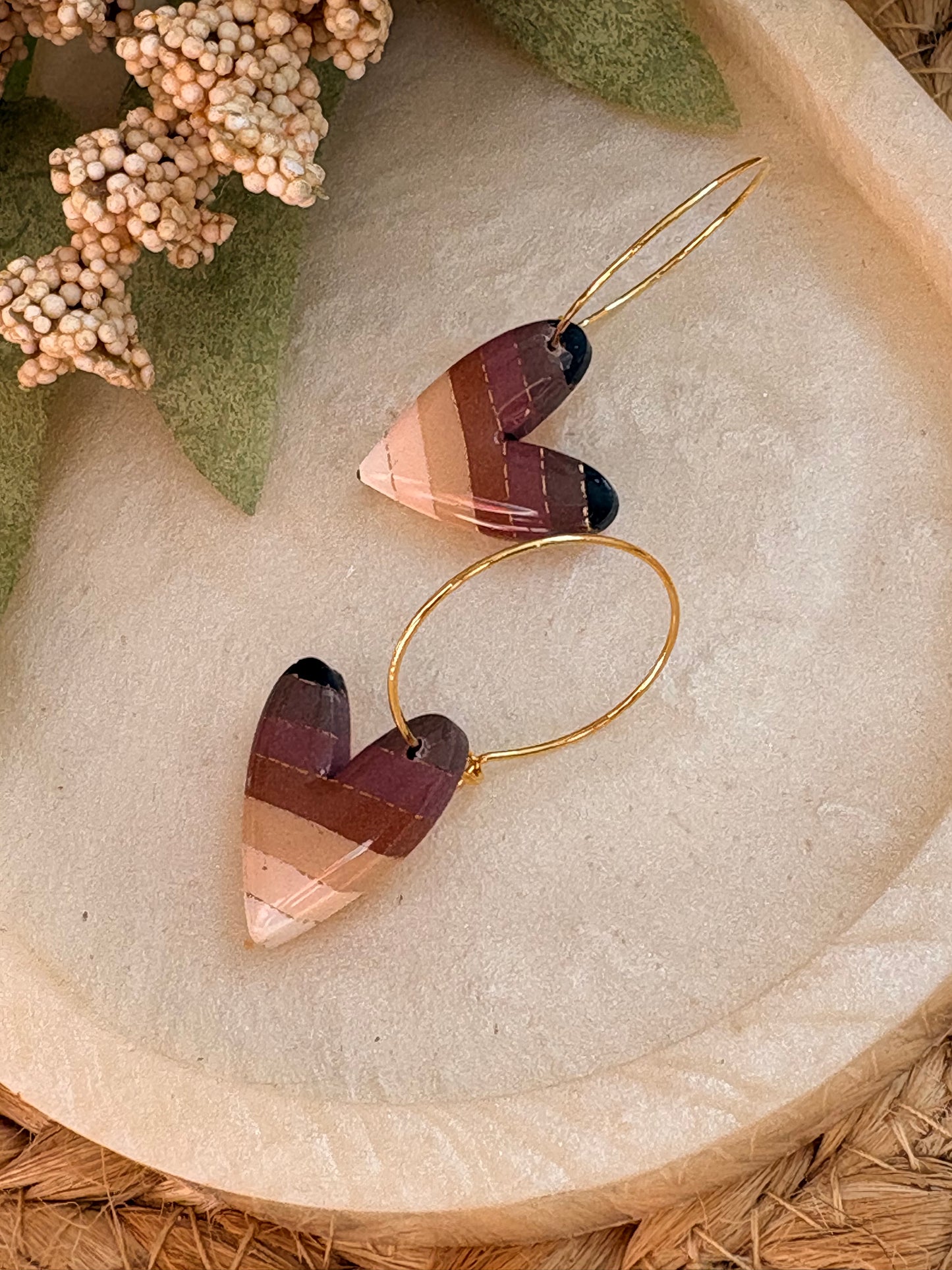 Dainty Striped Heart Hoops