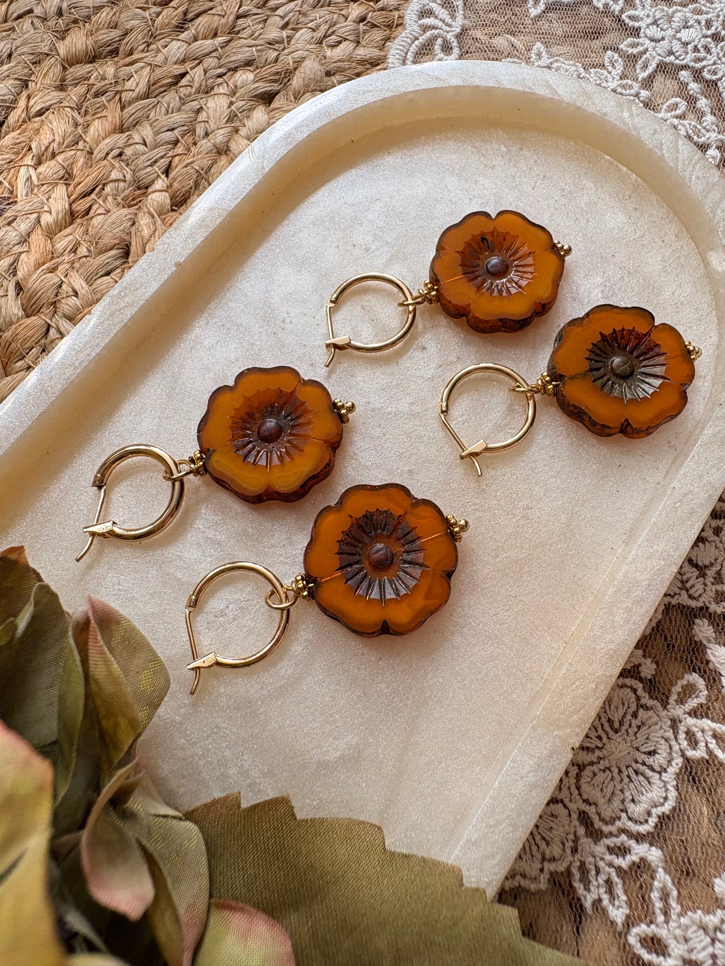 Large glass autumn daisy bead dangles
