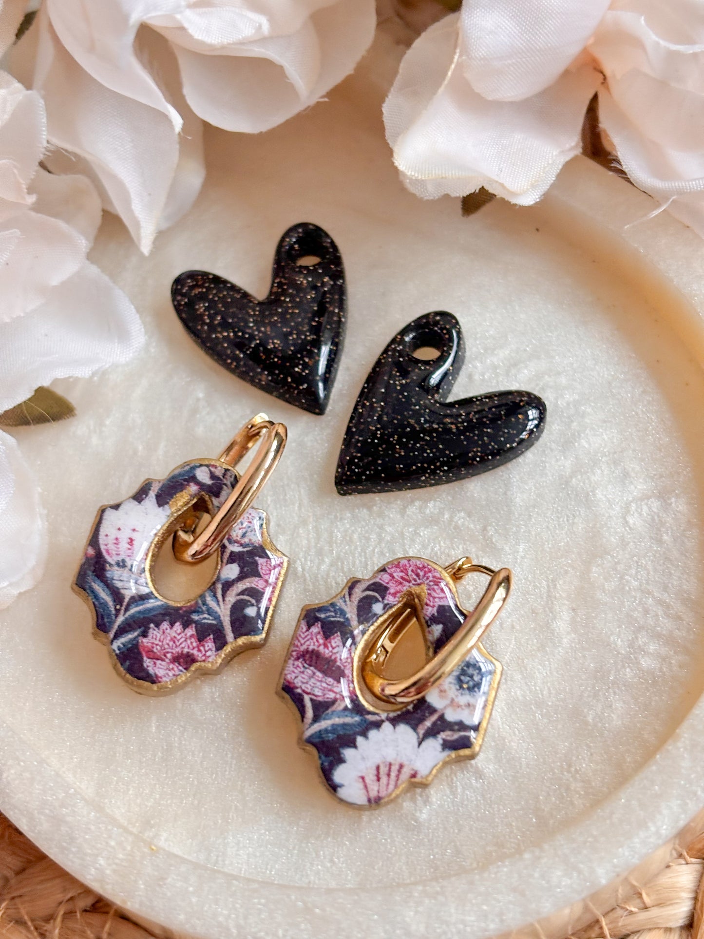 Moroccan and Heart Charm Huggies Set