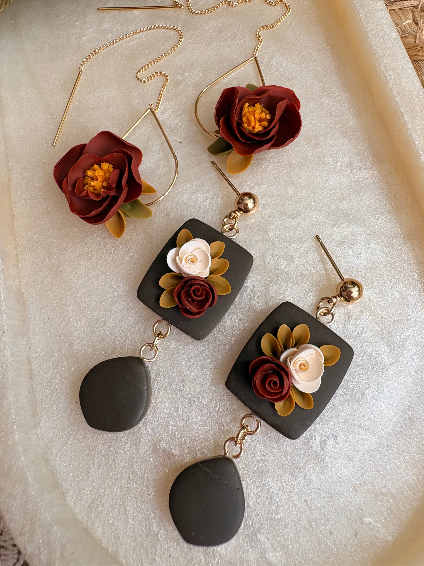 Moody green floral dangles