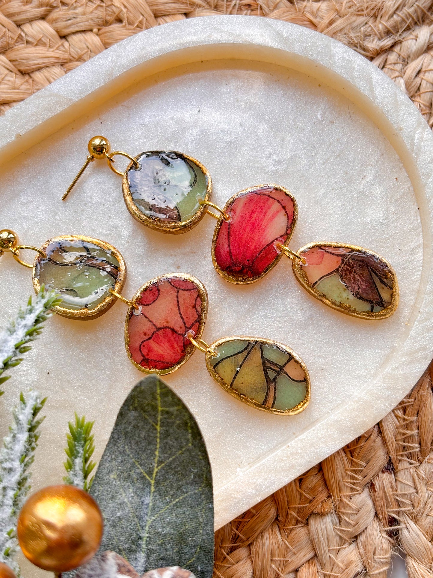 Stained Glass Effect Pebble Dangles