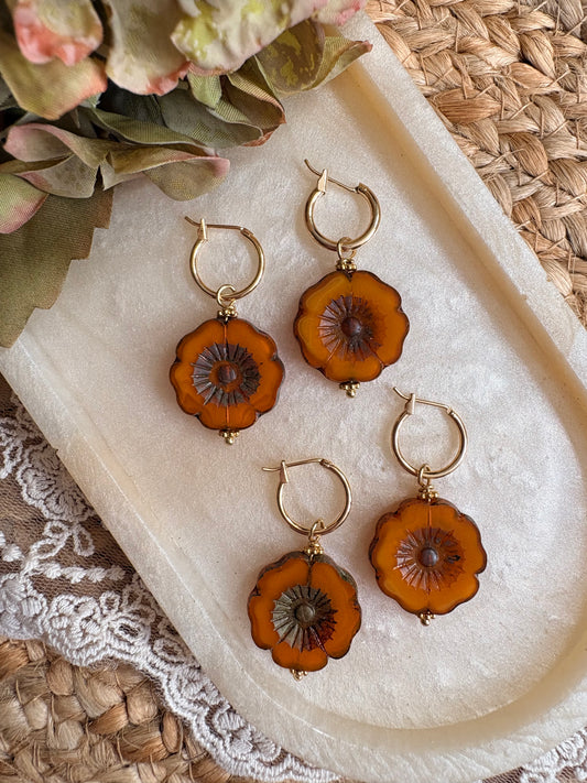 Large glass autumn daisy bead dangles